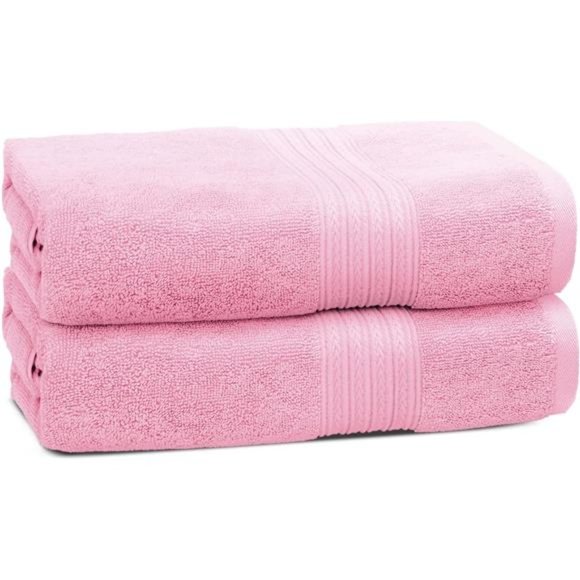 100% Cotton Thick & Large 600 GSM Bath Towel - Set of 2 (Light Pink)